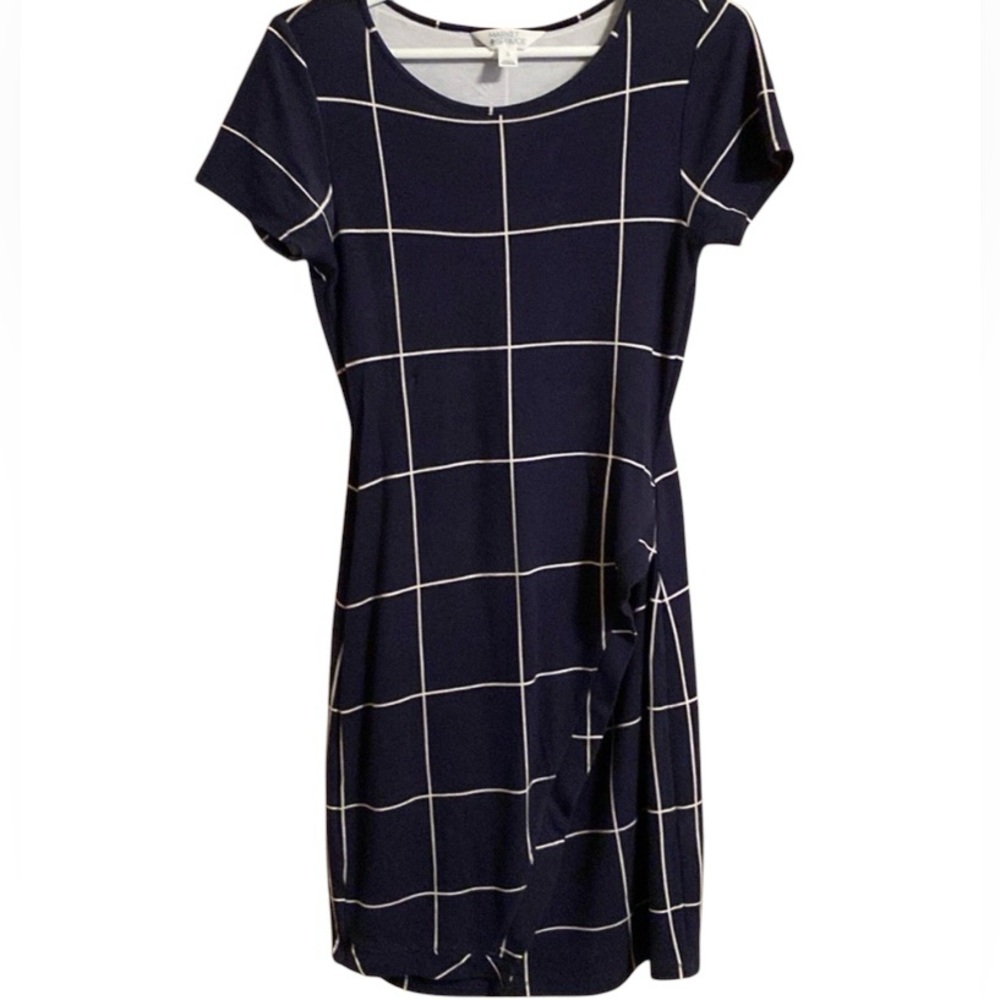 Market And Spruce Brigitte Plaid Dress Small Navy White Bodycon